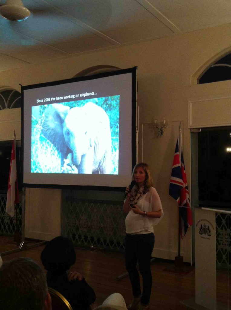 The author speaking at the Royal Geographic Society's event in Singapore