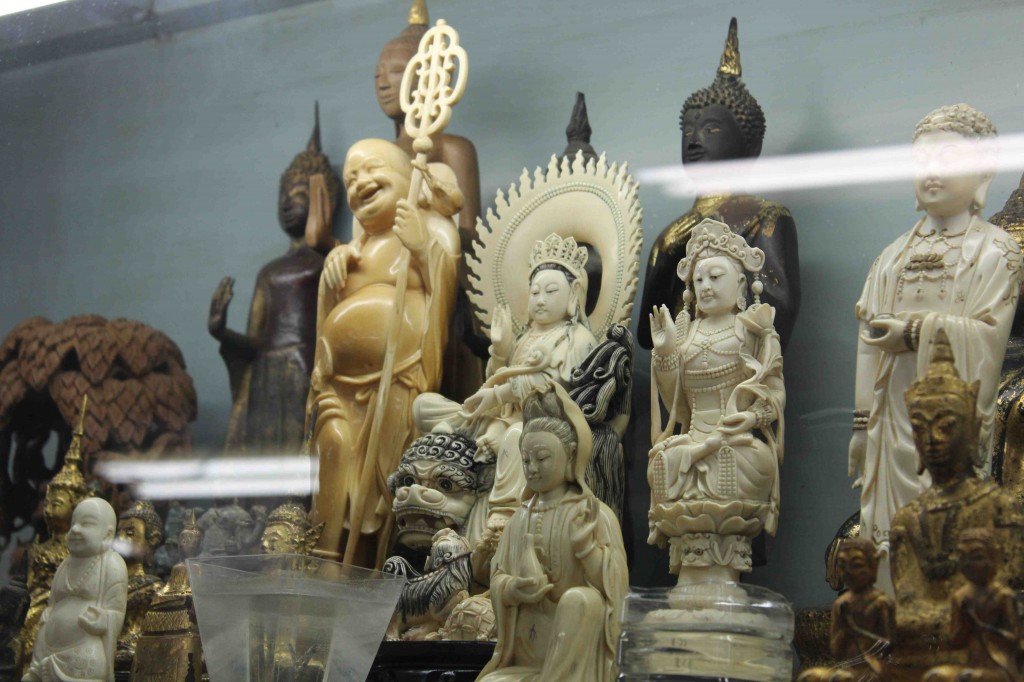 Ivory carvings on sale in Bangkok markets (T. Matson, September 2012)