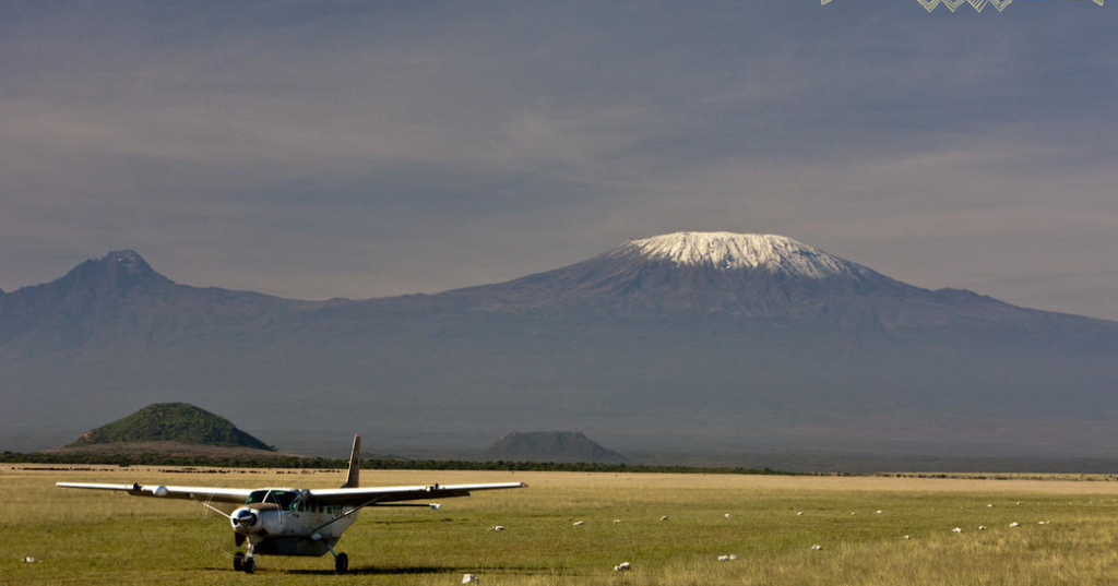 Ol Donyo airstrip, Kenya's Chyulu Hills, with Mount Kilimanjaro in the background