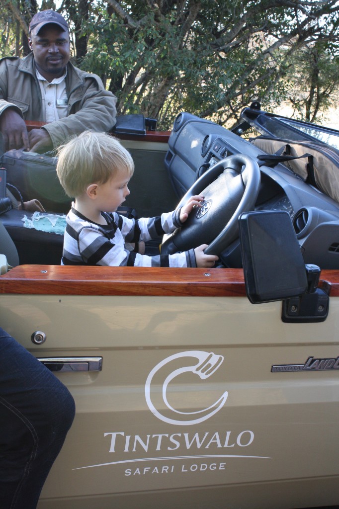 Solo (then aged 3) got to pretend to drive the Land Cruiser while on safari at Tintswalo, South Africa, which was definitely a highlight of the trip for him.  