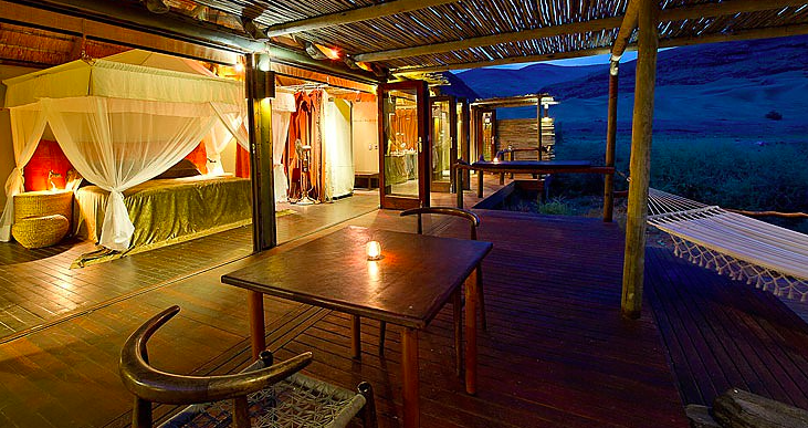 Luxury rooms at Serra Cafema overlook the Kunene River, bordering Angola